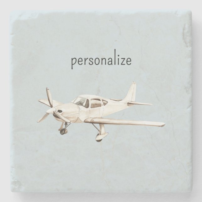 Blue White Airplanes Stone Coaster (Front)