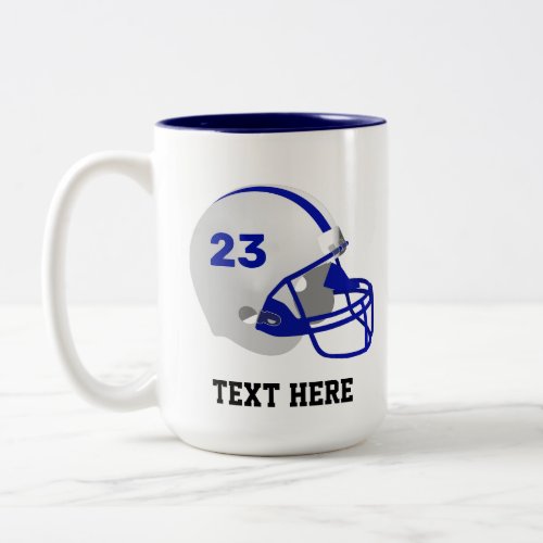 Blue  White American Football Helmet Two_Tone Coffee Mug