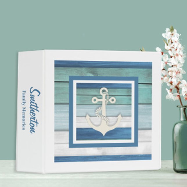 Blue White Anchor Nautical Family Memories 3 Ring Binder (Creator Uploaded)