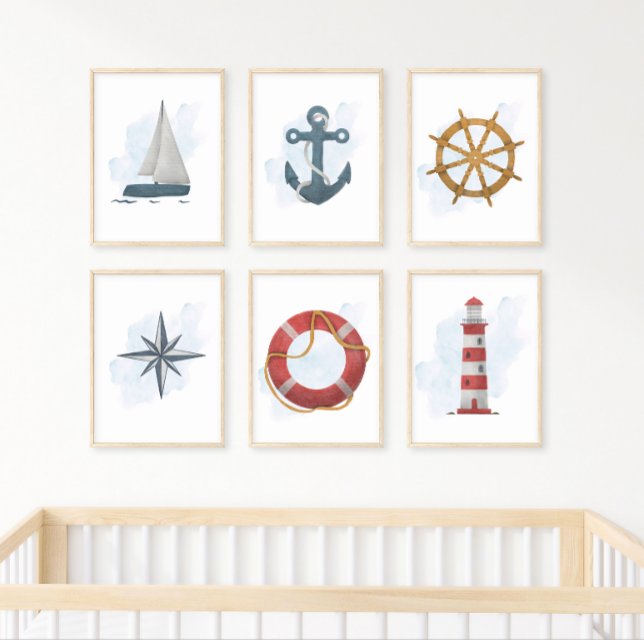 Blue White Anchor Nautical Ocean Theme Poster (Creator Uploaded)