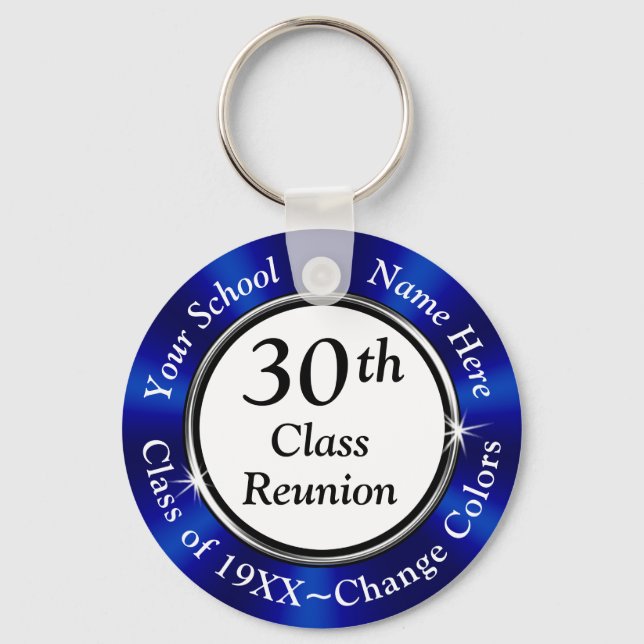 Blue, White and Black Cheap 30 Year Class Reunion Keychain (Front)