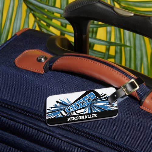 Blue White and Black Cheerleader Megaphone Luggage Tag