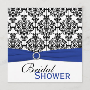 Blue, White, and Black Damask Bridal Shower Invite