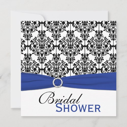 Blue, White, and Black Damask Bridal Shower Invite