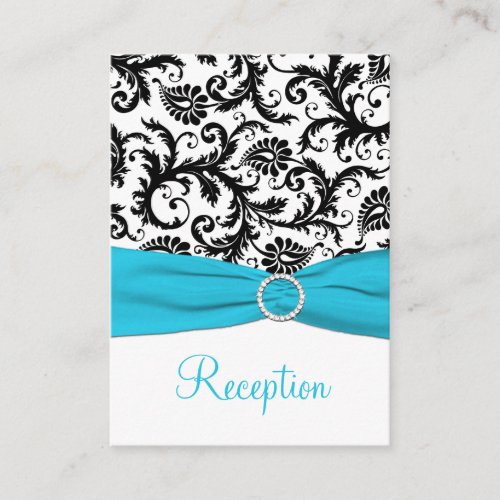 Blue, White, and Black Damask Enclosure Card Business Card