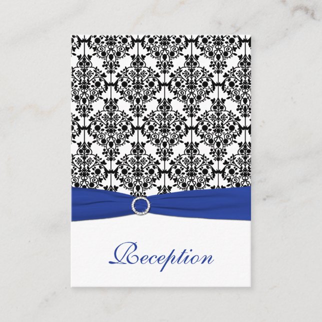 Blue, White and Black Damask Enclosure Card (Front)