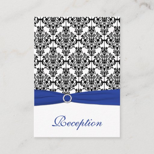 Customizable Blue, White and Black Damask Enclosure Card Business Card