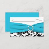Blue, White and Black Damask Place Card (Front/Back)