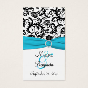 Blue, White, and Black Damask Wedding Favor Tag