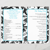 Blue, White, and Black Damask Wedding Program (Back)