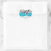 Blue, White, and Black Damask Wedding Sticker (Bag)