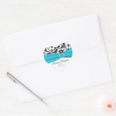 Blue, White, and Black Damask Wedding Sticker (Envelope)