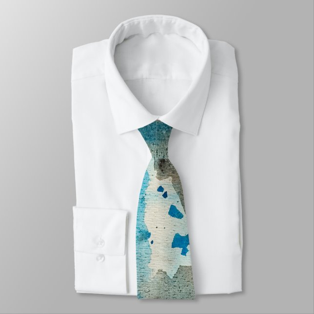 Blue White and Black Grunge Neck Tie (Tied)