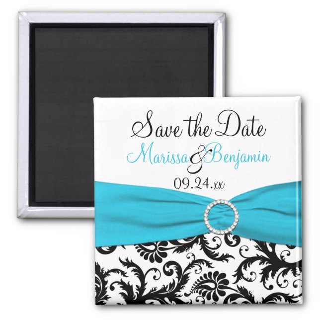 Blue, White, and Black Save the Date Magnet (Front)