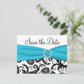 Blue, White, and Black Save the Date Postcard (Standing Front)