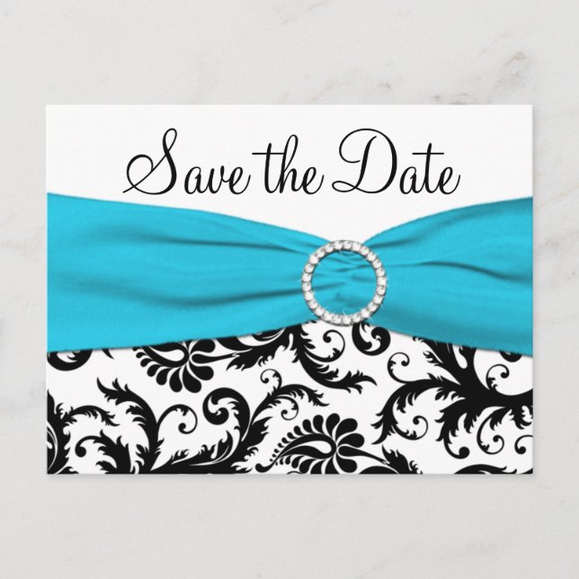 Blue, White, and Black Save the Date Postcard (Front)
