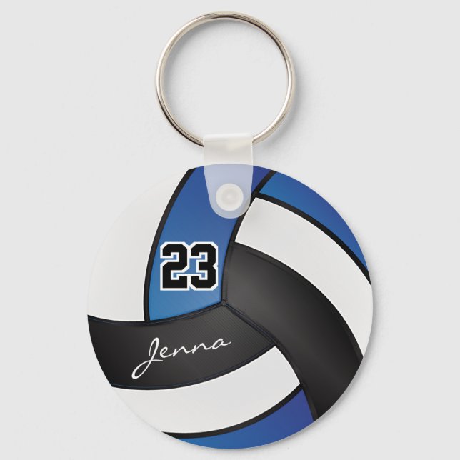 Blue, White and Black Volleyball - Customize Keychain (Front)