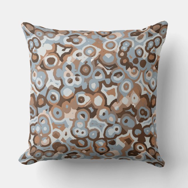 Blue White and Brown Geometric Abstract Throw Pillow (Front)
