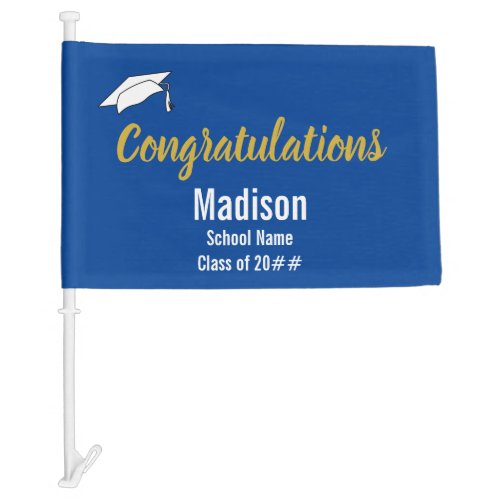 Blue White and Faux Gold Congratulations for Grad Car Flag