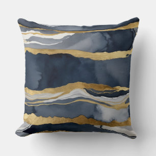 blue white and gold abstract throw pillow