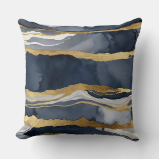 blue white and gold abstract throw pillow
