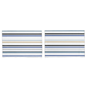 Blue white and gold Beach coastal stripes Pillow C Pillow Case