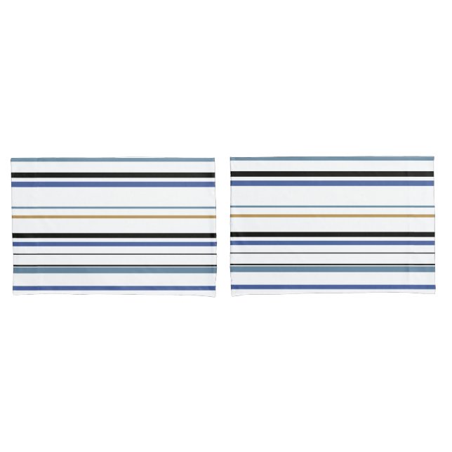 Blue white and gold Beach coastal stripes Pillow C Pillow Case (Front-Set)