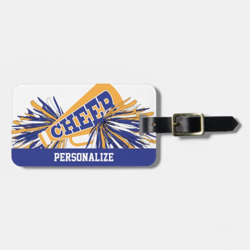 Blue White and Gold Cheerleader Megaphone Luggage Tag