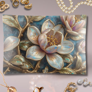 Blue White and Gold Cloisonné Magnolia Floral Art Trinket Tray