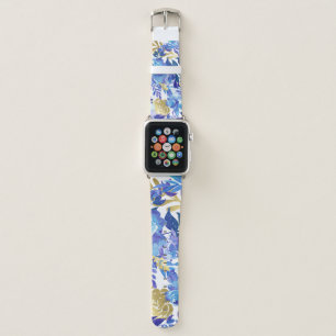 Blue, White, and Gold Floral Apple Watch Band