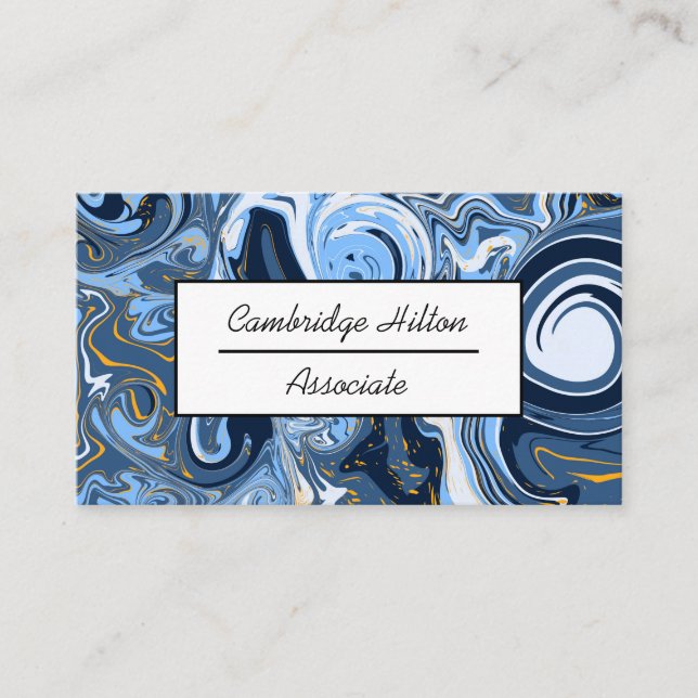 Blue, white and Gold Marble Swirls Business  Card (Front)