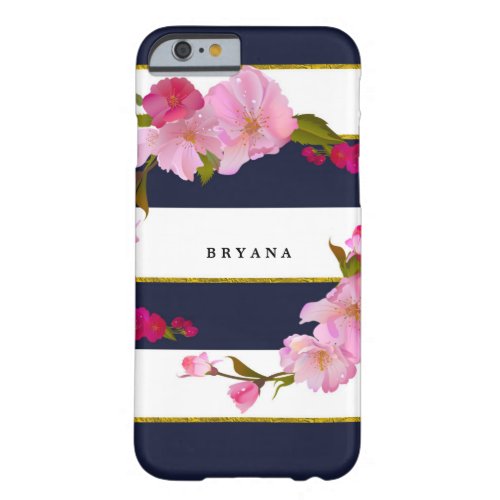 Blue White and Gold Modern Floral Chic Glam Barely There iPhone 6 Case