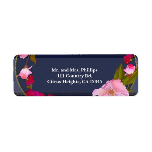 Blue White and Gold Modern Floral Chic Glam Party Label