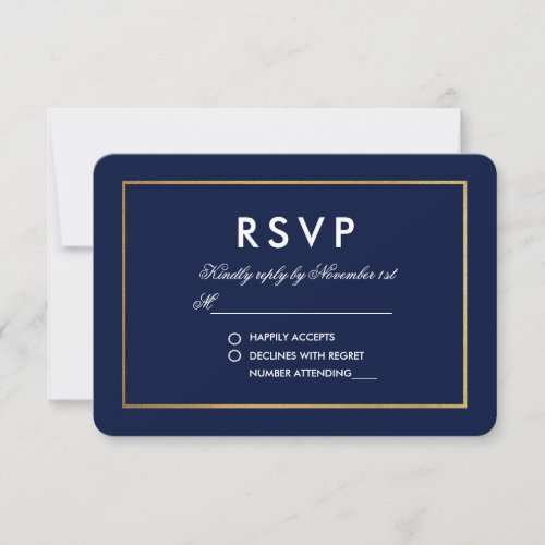 Blue White and Gold RSVP Card