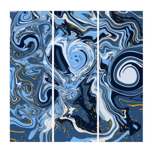 Blue White and Gold Swirls Fluid Art  