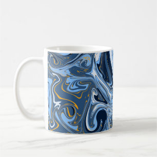 Blue, White and Gold Swirls Fluid Art Coffee Mug