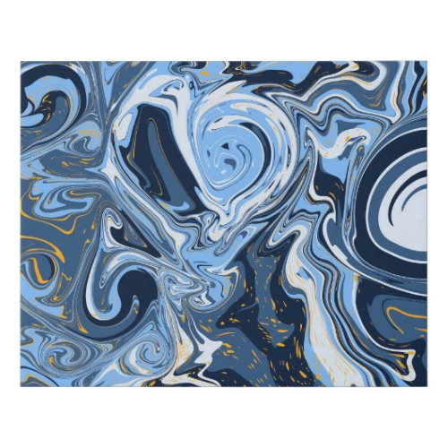 Blue White and Gold Swirls Fluid Art Faux Canvas Print