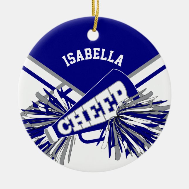 Blue, White and Gray Cheer for a Cheerleader 📣💖 Ceramic Ornament (Front)
