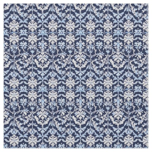 Blue White and Gray Damask William Morris Style Fabric