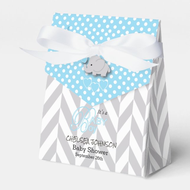 Blue, White and Gray Elephant Favor Boxes (Front Side)