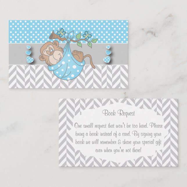 Blue, White and Gray Monkey Book Request Enclosure Card (Front/Back)