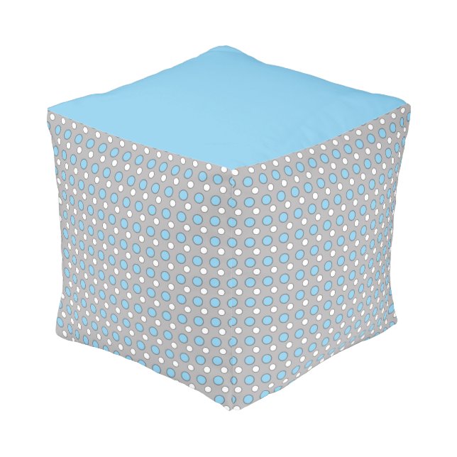 Blue white and gray with polka dots pouf (Angled Front)