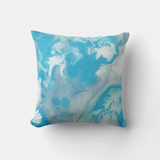 Blue White and Grey Marble Pattern Throw Pillow (Front)