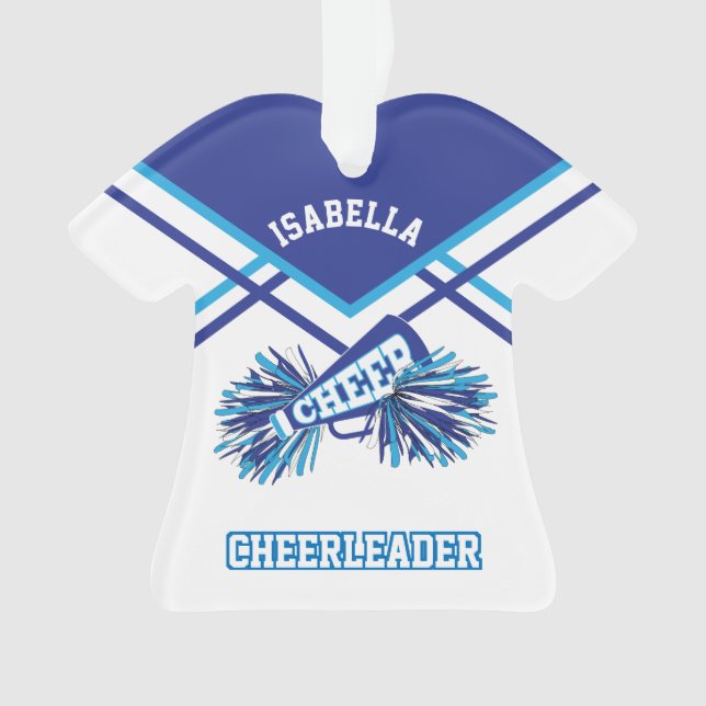 Blue, White and Light Blue Cheerleader Ornament (Front)