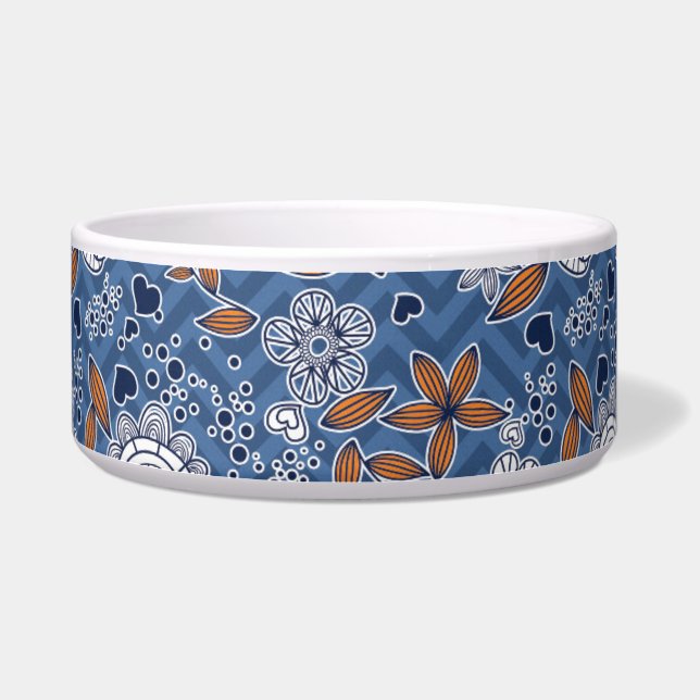 Blue White and Orange floral design Bowl (Right)
