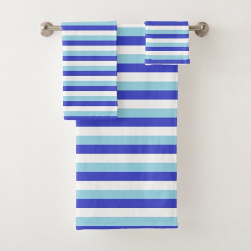 Blue White and Pastel Blue Stripes Bath Towel Set