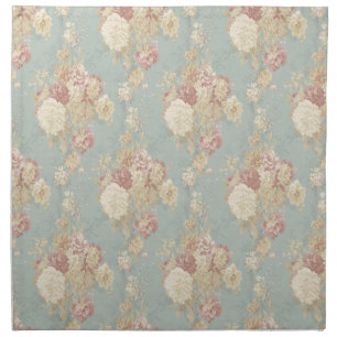 Blue White and Pink Floral Cottage Core Cloth Napkin