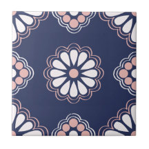Blue, White and Pink Geometric Flowers Tile