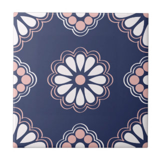 Blue, White and Pink Geometric Flowers Tile