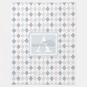 Blue, White, and Pink Personalized Fleece Blanket